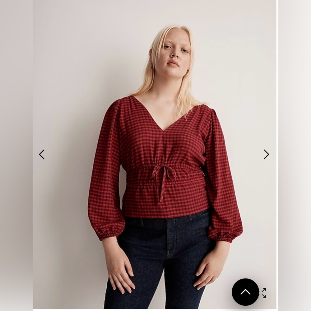 Madewell Crinkled V-Neck Peplum Top in Plaid-like new condition, size XL - Picture 2 of 12